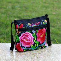Nueva Bandolera De Hombro Para Mujer Estilo Étnico Con Bordado Tres Cremalleras Pequeño Bolso De Mano Casual De Lona Viaje - details 4