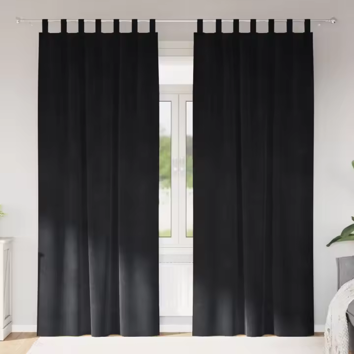Cortinas Opacas vidaXL con Lazos de Colgar 2 pcs Terciopelo Negro - 1