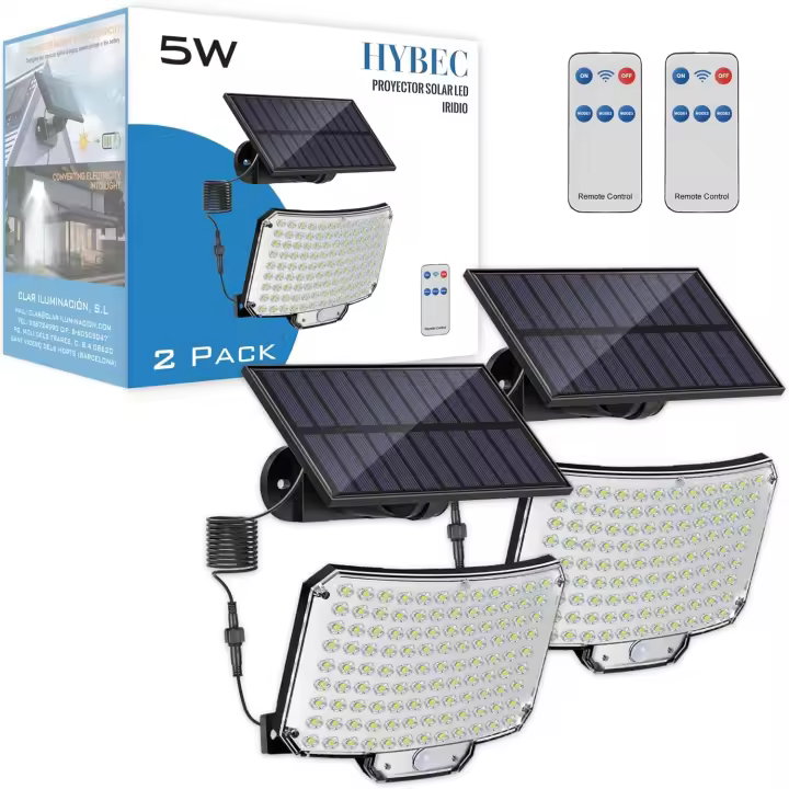 HYBEC - Focos LED Exterior Solares, Foco Solar Exterior, Foco Solar exterior Potente, Focos Solares, Solar Lights Outdoor, Luz Solar exterior con sensor de movimiento, Luces Solares Exterior (Pack 2) - 1