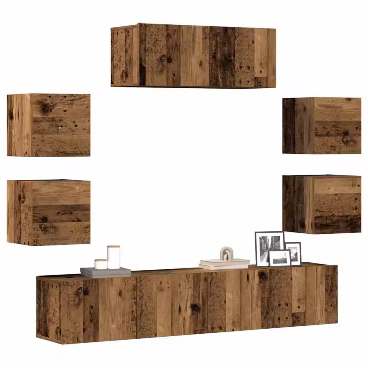 vidaXL Conjunto de mueble de TV 7 piezas montado la pared madera vieja - 1