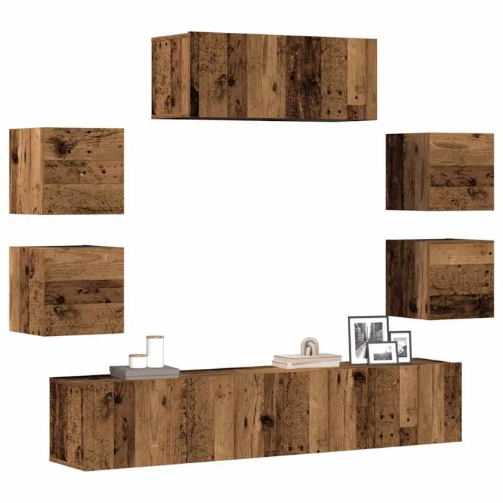 vidaXL Conjunto de mueble de TV 7 piezas montado la pared madera vieja - 1