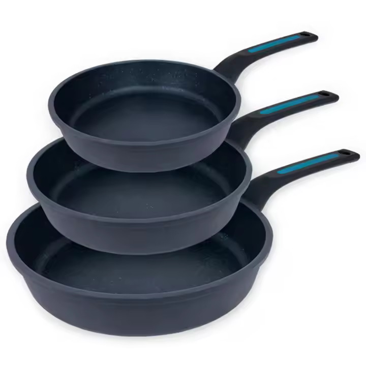 ARCOS Thera - Set 3 Sartenes (20, 24 y 28 cm) - Aluminio Fundido - Recubrimiento Antiadherente - Mango Plástico Azul / Negro - 1
