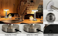 Lámpara De Mesa LED Táctil Recargable Luz Nocturna Para Escritorio Decorativa Para Restaurante Hotel Bar Bedroom Moderno - details 11