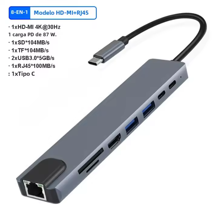 USB C Hub 4K 30Hz Adaptador tipo C a HDMI compatible con USB 3,0 11 en 1 muelle PD 87W divisor USB C para MacBook Pro aire - 1