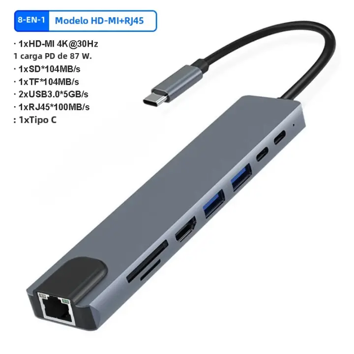USB C Hub 4K 30Hz Adaptador tipo C a HDMI compatible con USB 3,0 11 en 1 muelle PD 87W divisor USB C para MacBook Pro aire - 1