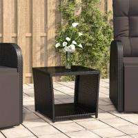 vidaXL Mesa de centro de ratán sintético y vidrio 45x45x40 cm en color Gris/Beige/Negro | estructura resistente ideal para salón dormitorio o estudio - details 2
