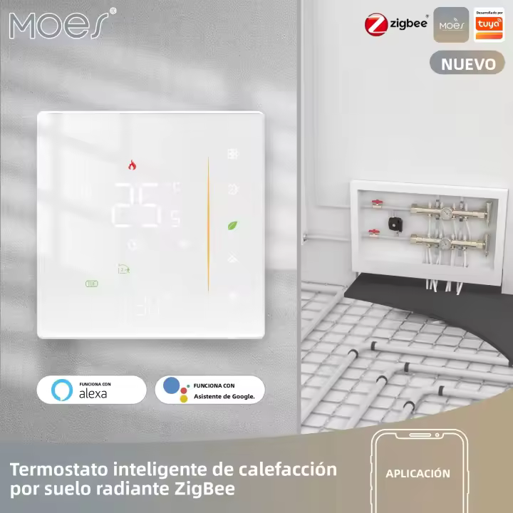 Controlador De Temperatura De Habitación MOES Zigbee Para Calefacción De Suelo Eléctrico Y Calentadores De Agua Boilera De Gas Compatible Con Tuya Y Alexa 5A16A - 1