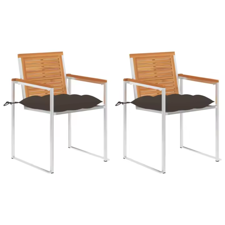 vidaXL Sillas de jardín con cojines 2 uds madera maciza acacia y acero - 1