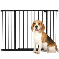 PawHut Barrera de Seguridad Extensible para Puertas y Escaleras para Perros y Bebé, Barrera para Mascotas, Ajuste a Presión, Apertura con Una Sola Mano, 2 Extensiones 15/10 cm, 76-107x76 cm, Negro - details 0