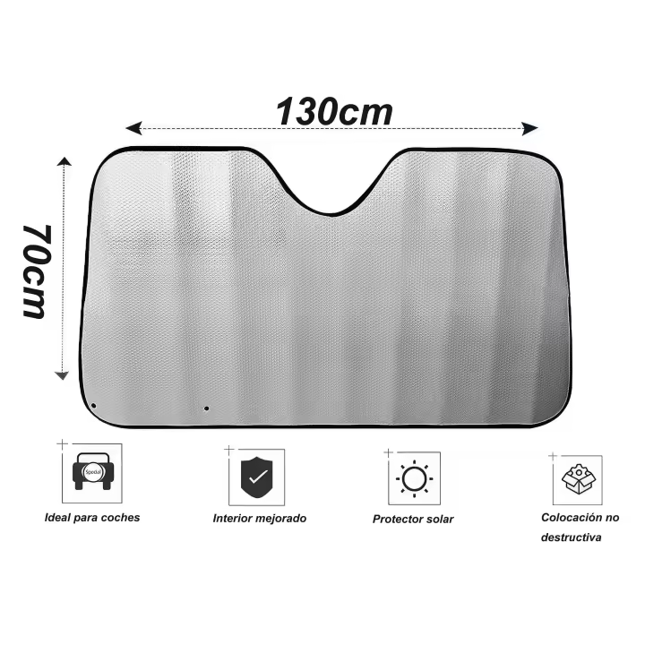 KingnetStore - Parasol Coche Delantero Universal Cierre con Botón Color Metalizado, Protector Solar Parabrisas, para Proteger y Enfría el Interior del Automóvil, Bloquea de los Rayos UV Perjudiciales. Cubierta de Parabrisas para Coche Plegable - 1