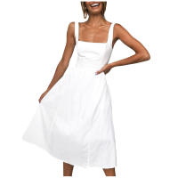 Vestido Midi Vintage Para Mujer Sin Mangas Floral Sólido A-Line Swing Casual De Verano Con Aros Vestido Midi De Flores Sólidas Para Mujer - details 3