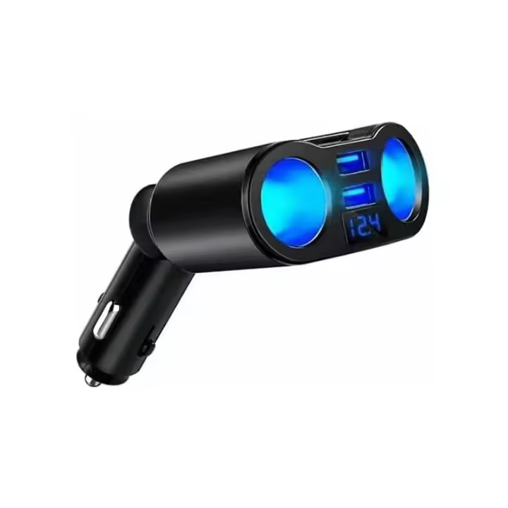 Adaptador divisor de encendedor de cigarrillos, cargador de coche USB Dual, 2 enchufes de 12V/24V con interruptor de voltímetro LED para camiseta - 1