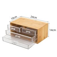 HOGUITA-Organizador de Maquillaje de Bambú con 4 Cajones de Acrílico Transparente Antipolvo,Cajonera de Bambu Multifuncional para Maquillaje, Joyas, Accesorios, Artículos de Oficina y Más,Almacenamiento Elegante y Duradero - details 6