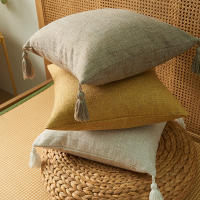 Funda De Cojín De Algodón Linen Verde Con Borla Boho Regalo Para Sofa Decoración De Hogar Navidad Estilo Rústico Americano - details 7