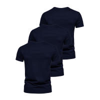 3Pcs Camiseta De Hombre Estilo Slim Fit Cuello Redondo Diseño De Moda Sólida Manga Corta Transpirable Y Secado Rápido Para Uso Diario Verano - details 10