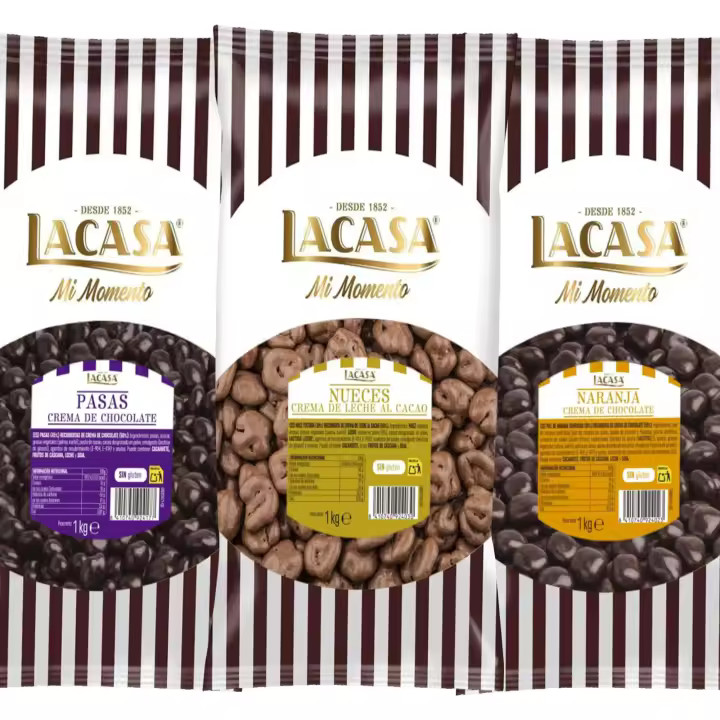 Lacasa Pack 3kg de bolas: Pasas de Corinto con chocolate Negro, de naranja con chocolate Negro,Nuez con chocolate con Leche - 1