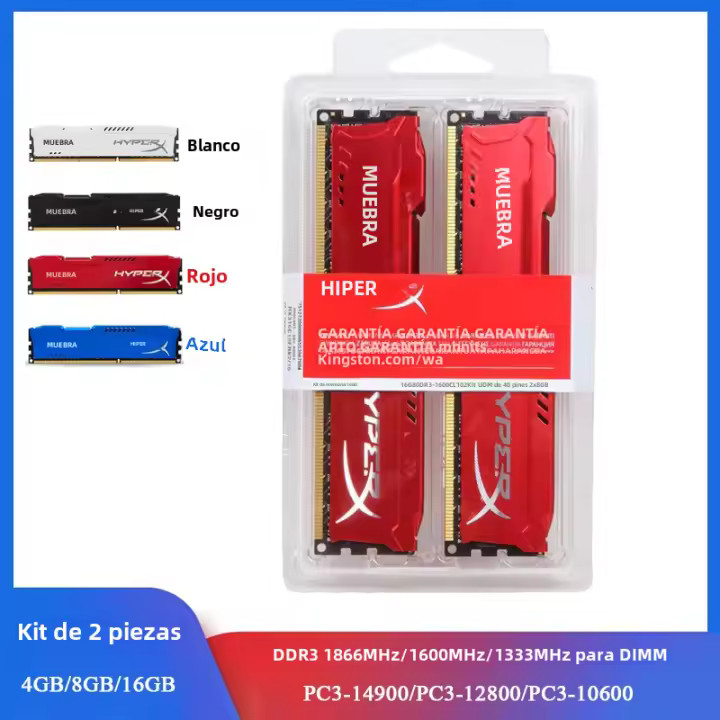 Memoria DDR3 8GB (2x4GB) 16GB (2x8GB) Kit RAM 1866MHz 1600MHz 1333MHz Para Desktop 240Pines 1.5V DIMM PC3-12800 HyperX Fury - 1