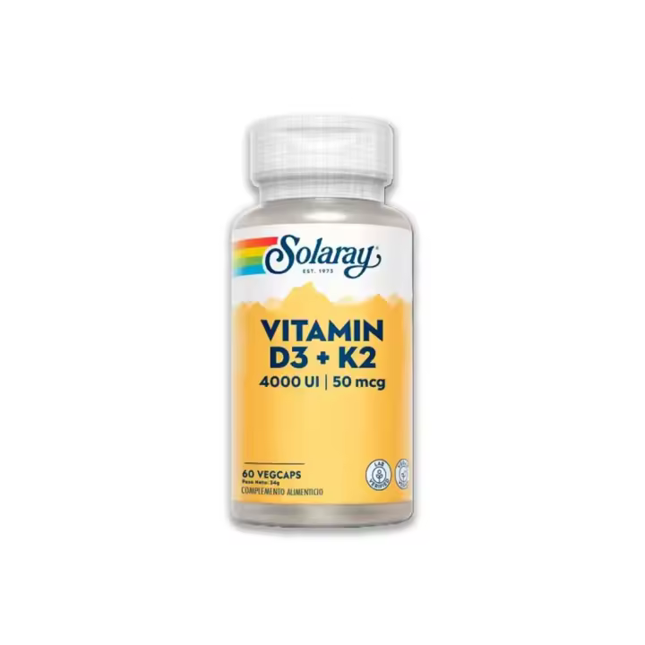 Solaray Vitamina D3 + K2 (MK7) | Vegcaps Es 67.91g | Sin Sabor | Cápsulas, 60 Unidades/120 Unidades | Sin Gluten | Apto Para Veganos - 1