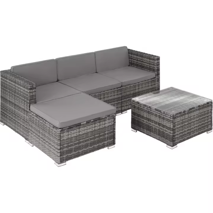 Tectake - Conjunto de ratán Lignano | Conjunto de ratán de cinco piezas | Fino trenzado de ratán sintético con protección UVA | Sólida estructura de acero con revestimiento en polvo - 1