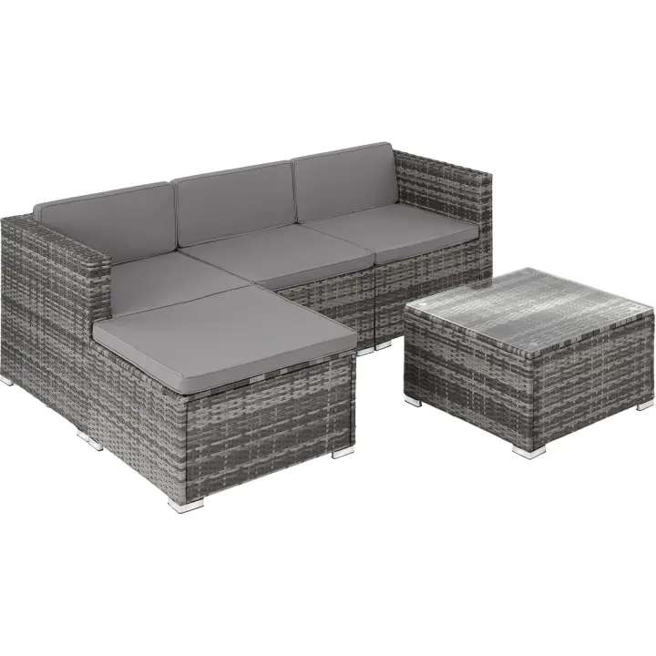 Tectake - Conjunto de ratán Lignano | Conjunto de ratán de cinco piezas | Fino trenzado de ratán sintético con protección UVA | Sólida estructura de acero con revestimiento en polvo - 1