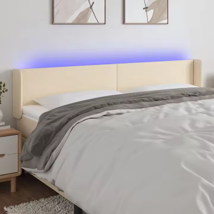 vidaXL Cabecero con LED de tela crema 163x16x78/88 cm - 1