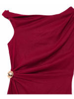Vestido Midi Plegado De Verano Para Mujer Elegante Vintage O-Neck Sin Mangas De Lino Sólido Moda 2025 Vestido De Calle Tank - details 2
