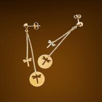 Pendientes Largos Media Bola con Libelulas Oro 18 Kilates con Certificado de Calidad - details 1