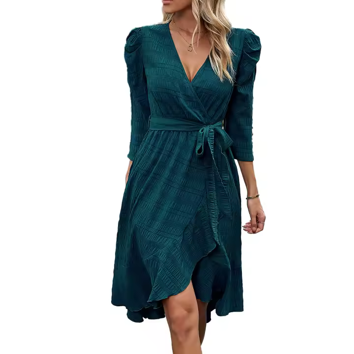 Vestido elegante de mujer con cuello en V y manga tres cuartos - 1