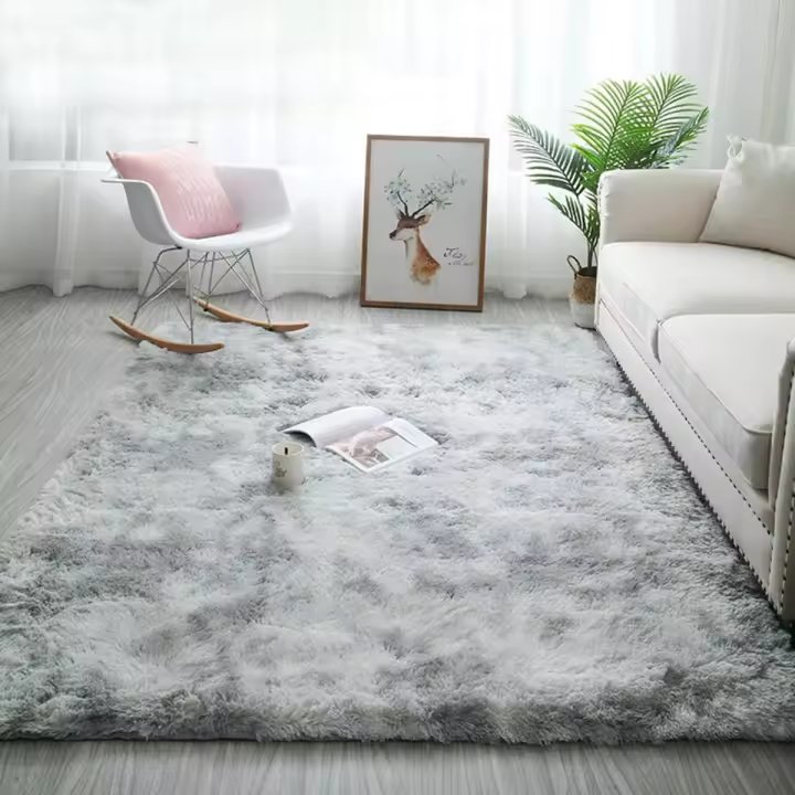 Alfombra De Dormitorio Alfombras Modernas para Sala De Estar Alfombra Peluda Suave Y Mullida Alfombra Extra Suave Y Cómoda Alfombra Gruesa Mullida Antideslizante para Interiores para Sala De Estar (Gris Blanco, 140*200cm)-Sunny - 1