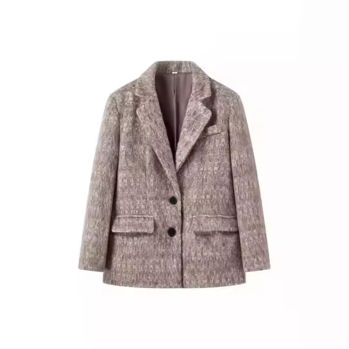 Abrigo Elegante De Lana Para Mujer Con Cuello De Palmetto Largo Manga Full Botones Otoño/Invierno Suéter De Oficina Suelto - 1