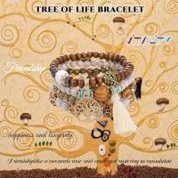 Pulsera de cuentas boho, pulsera de cuentas de madera multicapa, pulsera elástica, pulsera de borlas, pulsera de árbol de la vida de recuerdo turístico para mujer (paquete de 4) - details 2