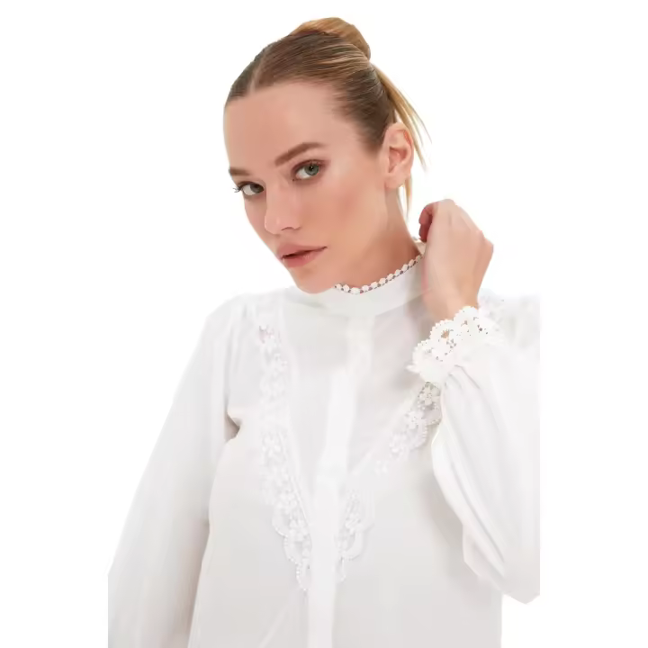 Trendyol Pistachio Green Lace Detailed Cotton Regular Fit Woven Shirt Twoaw21Go0077 - 1