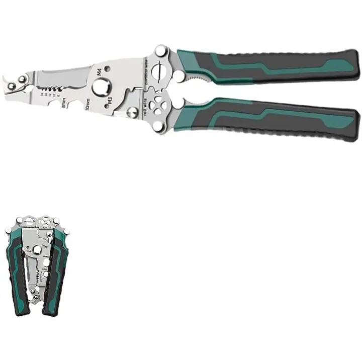 Pelacables plegable 18 en 1, pelacables plegable multifuncional, herramienta de electricista profesional, alicates pelacables plegables multifuncionales (gris) - 1