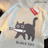 Camiseta De Algodón Oversize Para Hombres Y Mujeres Con Diseño De Gato Negro Comiendo Pescado Estilo Japonés Camiseta De Moda Imprimida Transpirable Para Verano - details 19