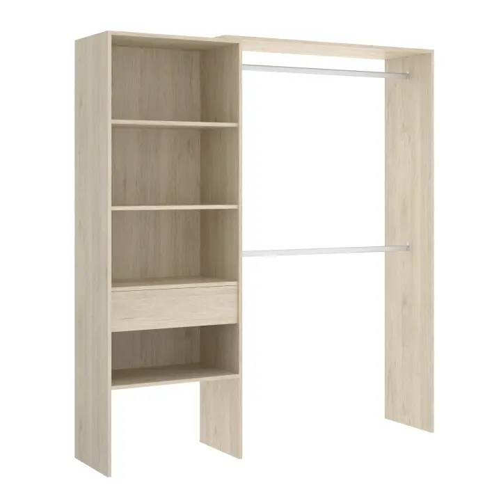 Kit Vestidor con 1 Cajón Suit Natural - Armario Compacto 187x160x40 cm Armario para dormitorio - Fabricado en España - Melamina Alta calidad - Somnia Descanso - 1