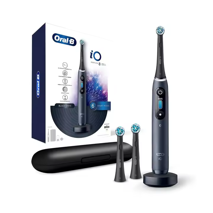 Braun Oral-B io8 Black + Case + 2 Spare Parts/Rechargeable Electric Toothbrush/Artificial Intelligence - 1