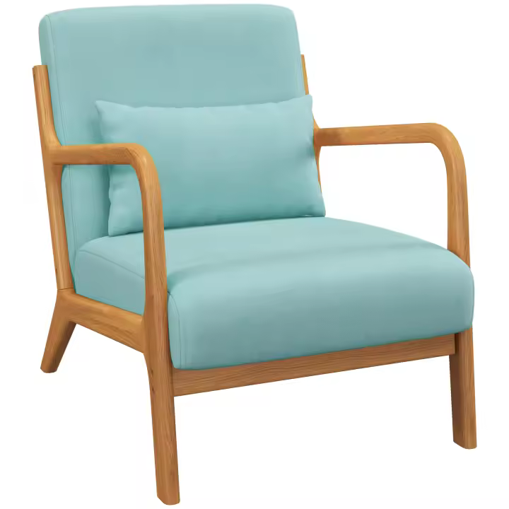 HOMCOM Sillón de salón HOMCOM con estructura de madera maciza - asiento profundo - reposabrazos - efecto terciopelo azul - 1