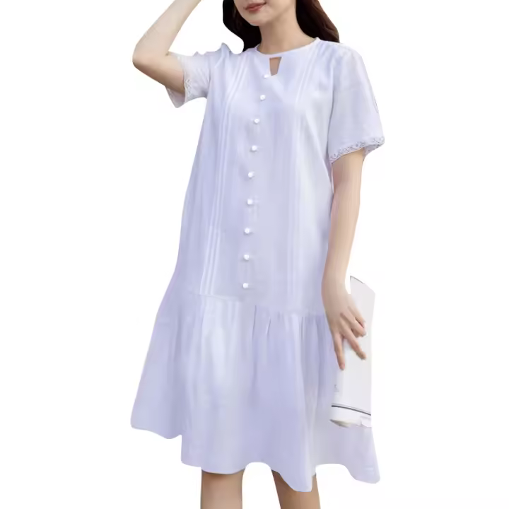 Vestido Midi De Verano Elegante ZANZEA Para Mujer Con Manga Corta Y Patchwork En Encaje Vestido De Fiesta Casual Para Vacaciones - 1