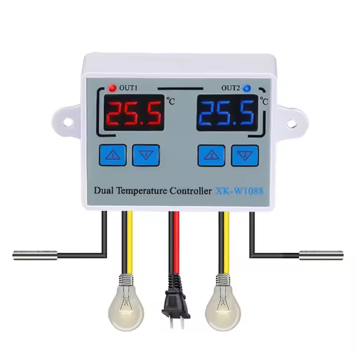 Doble termostato digital controlador de temperatura dos salidas relé termorregulador para incubadora calefacción refrigeración Xk-w1088 Ac110-220v - 1