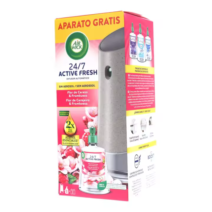 AIR WICK Fresh Spray Automatico Sin Aerosol Ambientador para casa con aroma a Flor de Cerezo & Frambuesa Aparato y Recambio (228ml) - 1