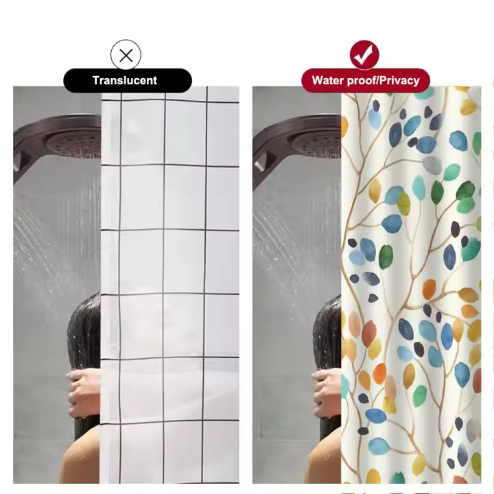 Cortina de ducha impermeable para baño, cortina de hojas florales coloridas, decoración de baño con 12 ganchos, 63 x 71, 71 x 71, 82,6 x 71 pulgadas - 1
