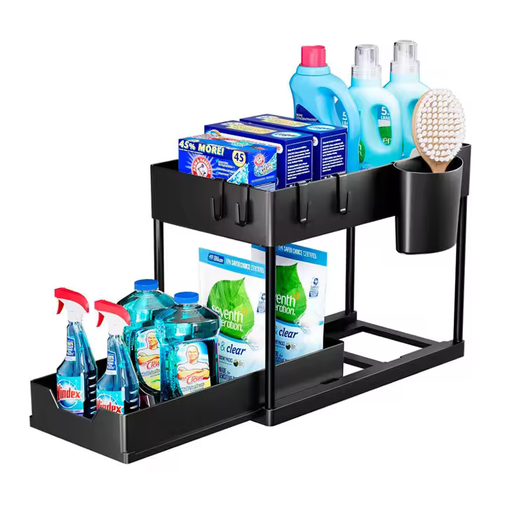 Mr Goodsy® Estanteria bajo fregadero 2 niveles deslizante, Mueble bajo fregadero cocina - 1