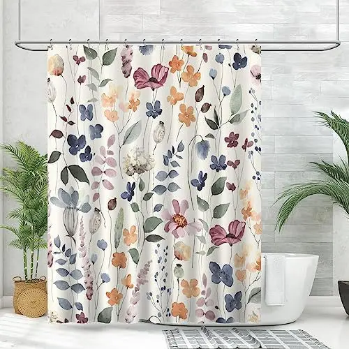 Cortina De Ducha 180x200, Estampada Botánico Colorido con Agujas Cortina BañO Lona Impermeable Antimoho Cortina De Ducha Cortinas De BañO con 12 Ganchos - 1