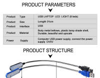 Lámpara De Lectura Portátil USB LED Mini Flexível Com 6 LEDs Para Power Bank Laptop Notebook PC Computador - details 2
