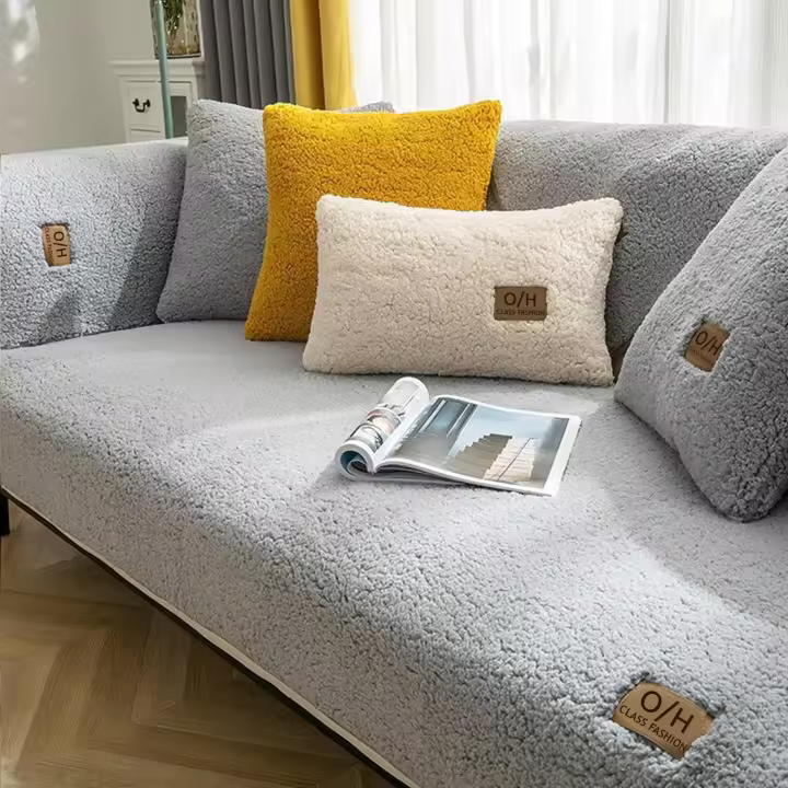 Funda De Sofá De Terciopelo, Funda Cubre Sofá Forma De L, Funda para Sofá Chaise Longue Antideslizantes para Mascotas, Protector De Sofá Ultrasuave (Gris,90x240cm/Rectangular) - 1