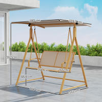 Outsunny Columpio de Jardín Exterior de 2 Plazas Balancín de Jardín Exterior con Toldo Ajustable 90° Protección UV 30+ y Estructura Triangular de Metal Carga 220 kg 160x112x162 cm Caqui - details 2