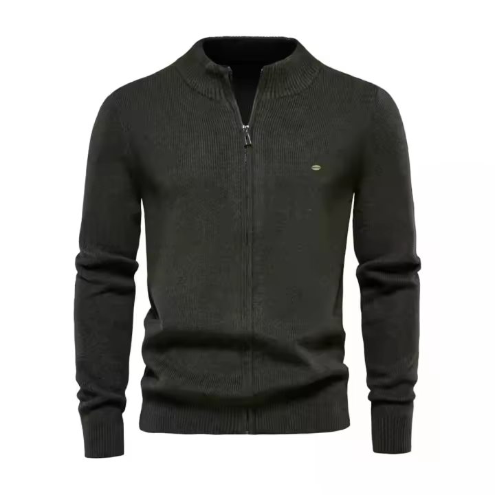 Chaqueta De Invierno Para Hombre Estilo Europeo Zipper Color Sólido Suéter De Poliéster Y Spandex Cierre De Cremallera Moda De Oficina - 1