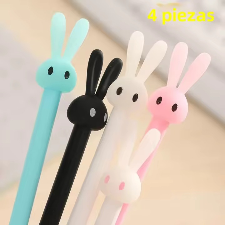 Juego De 4 Bolígrafos Gel De Ink Neutral Conejo Kawaii Suministros Escolares Y De Oficina Estación De Papelería Para Álbum De Fotos - 1