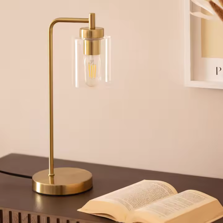 LEDKIA LIGHTING - Lámpara de Mesa Joile | Diseño Elegante Metal y Cristal | Para Salón, Dormitorio, Oficina | Compatible con Bombillas E27 | IP20, Dorado, Metal - 1