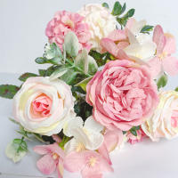 Boucle De Paejas Artificiales De Alta Calidad Con 7 Cabezas Rosa Y Azul Para Decoración De Hogar Bodas Fiestas Plantas Falsas Para El Hogar - details 2
